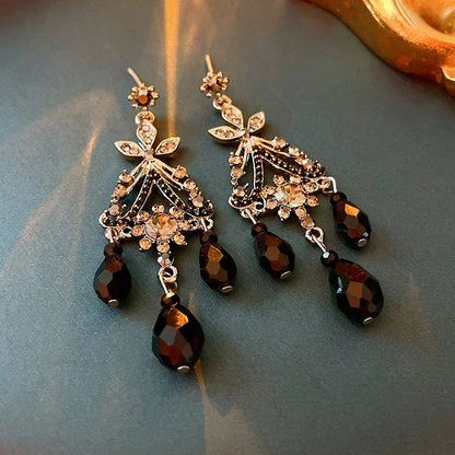 Vintage Black Color Flower Drop Earrings For Women Gothic Geometric Butterfly Heart Wings Earring Party Jewelry