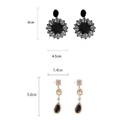 Vintage Black Color Flower Drop Earrings For Women Gothic Geometric Butterfly Heart Wings Earring Party Jewelry
