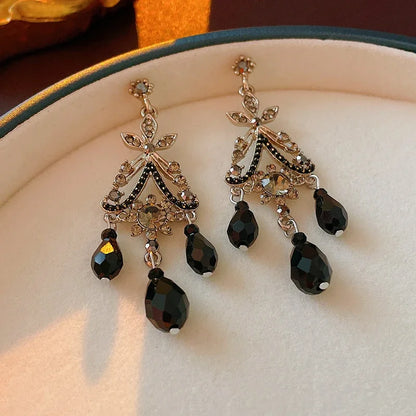 Vintage Black Color Flower Drop Earrings For Women Gothic Geometric Butterfly Heart Wings Earring Party Jewelry