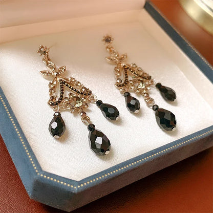 Vintage Black Color Flower Drop Earrings For Women Gothic Geometric Butterfly Heart Wings Earring Party Jewelry
