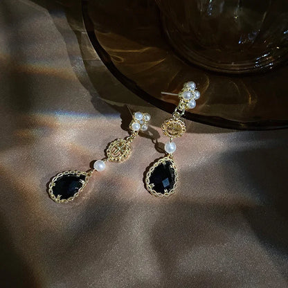 Vintage Black Color Flower Drop Earrings For Women Gothic Geometric Butterfly Heart Wings Earring Party Jewelry