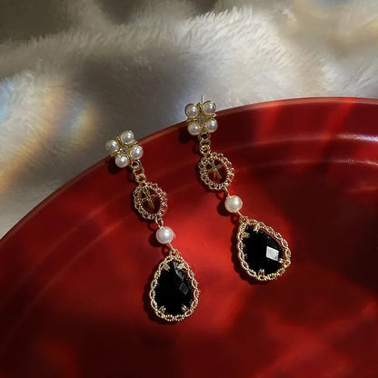 Vintage Black Color Flower Drop Earrings For Women Gothic Geometric Butterfly Heart Wings Earring Party Jewelry