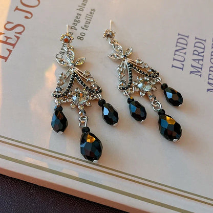 Vintage Black Color Flower Drop Earrings For Women Gothic Geometric Butterfly Heart Wings Earring Party Jewelry